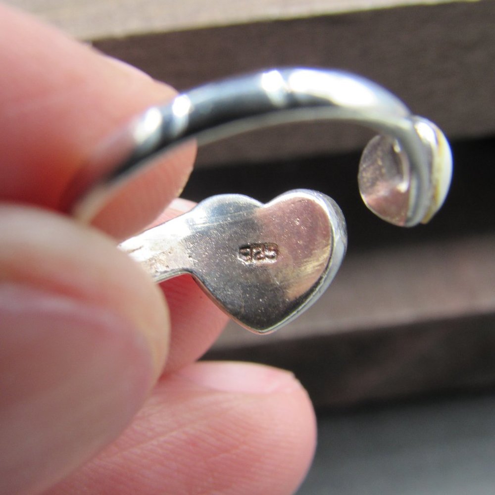 Size 5.75 Sterling Silver Double Heart Swirling Shell Band Ring Vintage - Picture 4 of 7